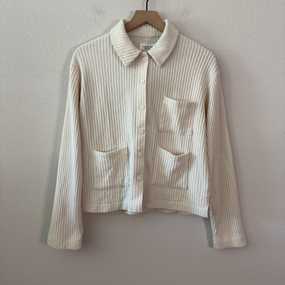 AMERICAN EAGLE Women Cotton Waffle Knit Top Size XXS Cozy Shacket Oversized NWT